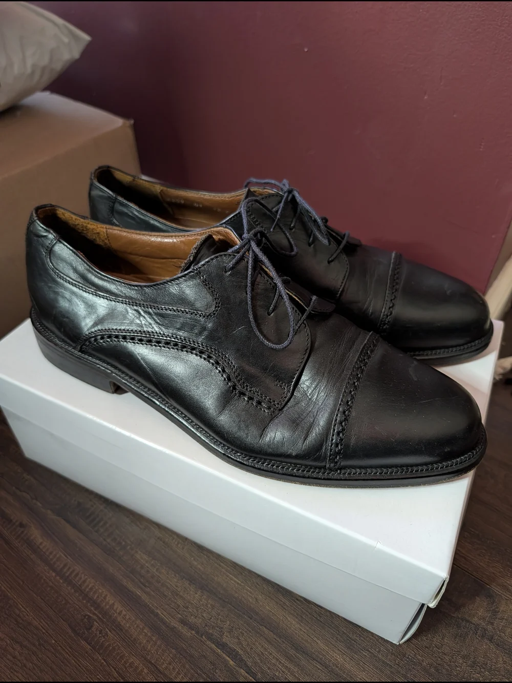 CABLE & CO. Men's Italian Black Leather Lace-Up Brogue Derby Dress Shoes 12D